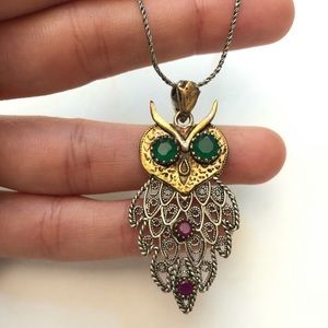 925 Signed Sterling Silver Owl Pendant & Chain NWT